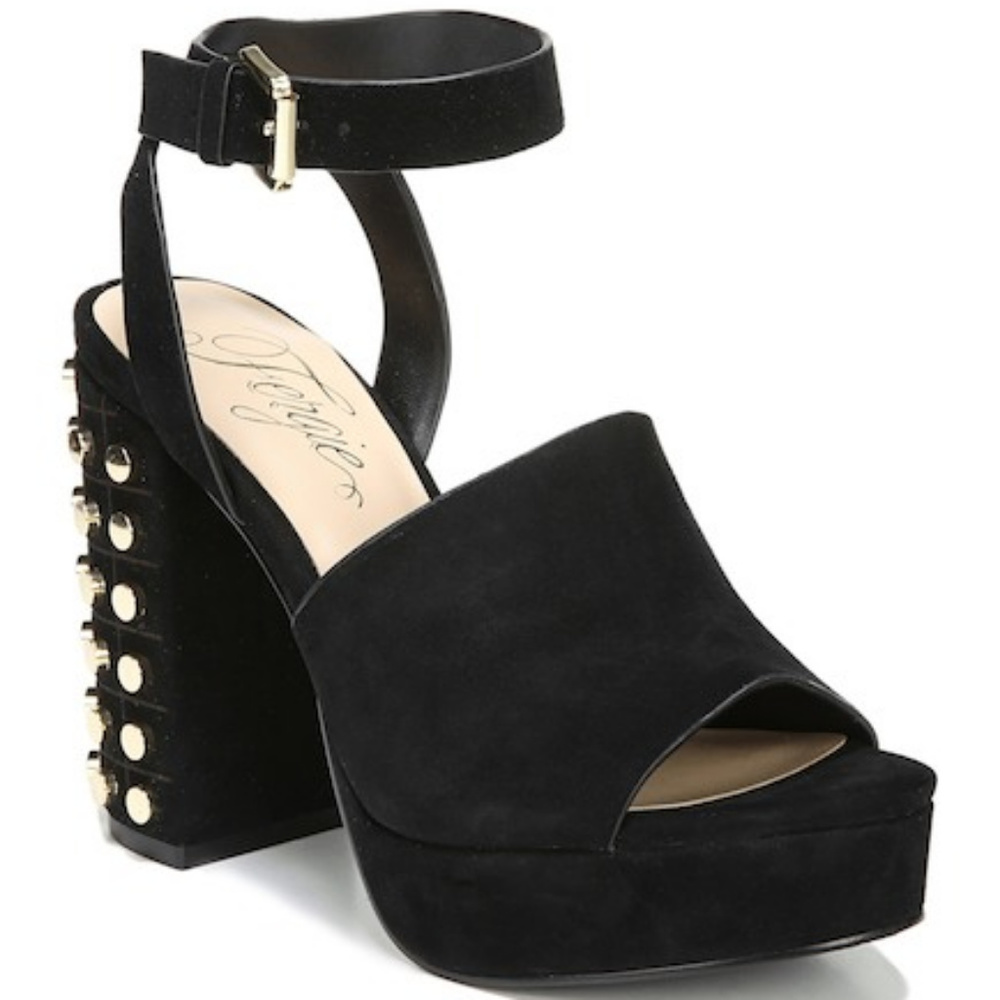 NWT Fergie Black Suede Studded Sandals